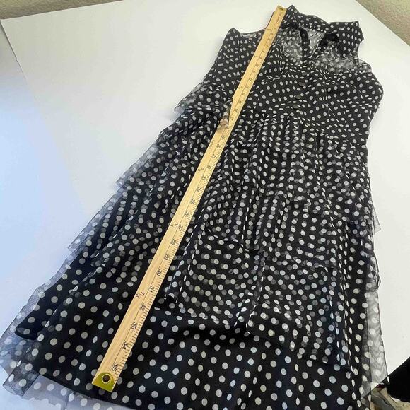Cynthia Steffe Mesh Ruffle Dress 6 Coquette Retro Pinup Doll Polka Dot 50s Vibe - Picture 7 of 7